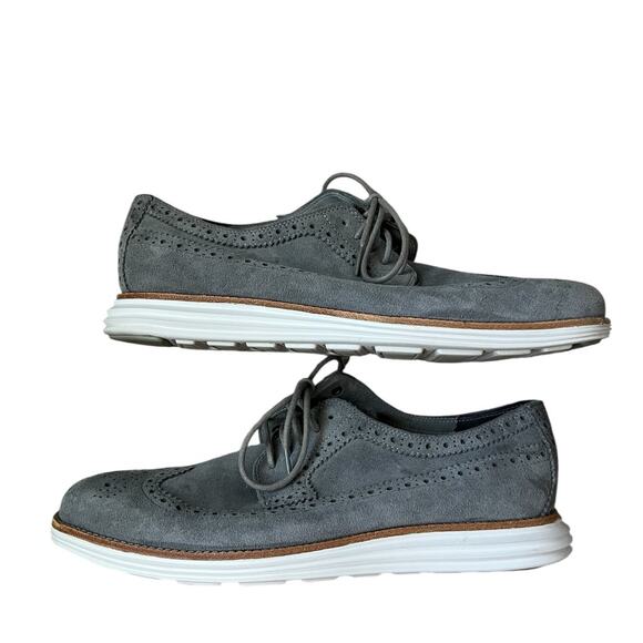 Cole Haan Lunargrand Long Wingtip Suede Oxfords Limestone Dress Mens Size 10.5M - Picture 1 of 8